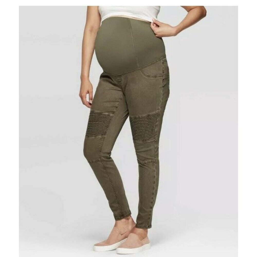 NEW Isabel Maternity Size 16 Olive Crossover Panel Utility Jeggings Zipper Ankle